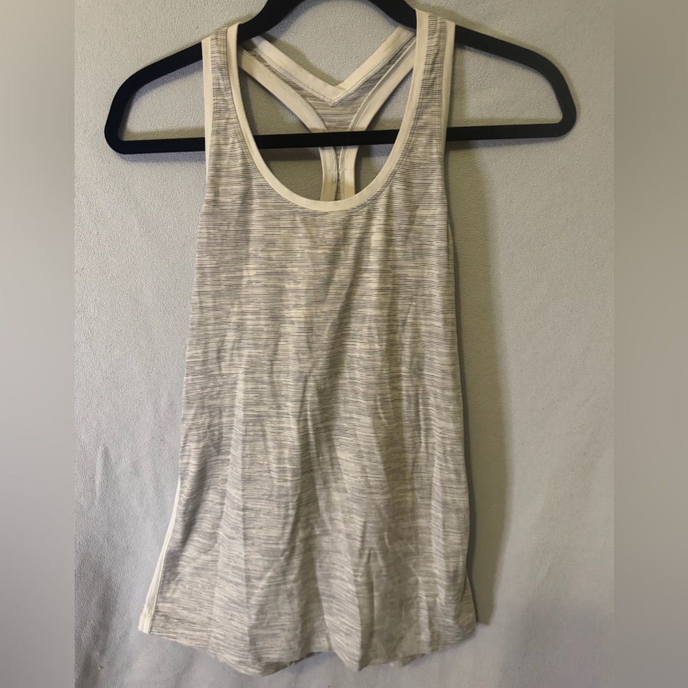Lululemon Women's Gray and White Stripe Tank Top